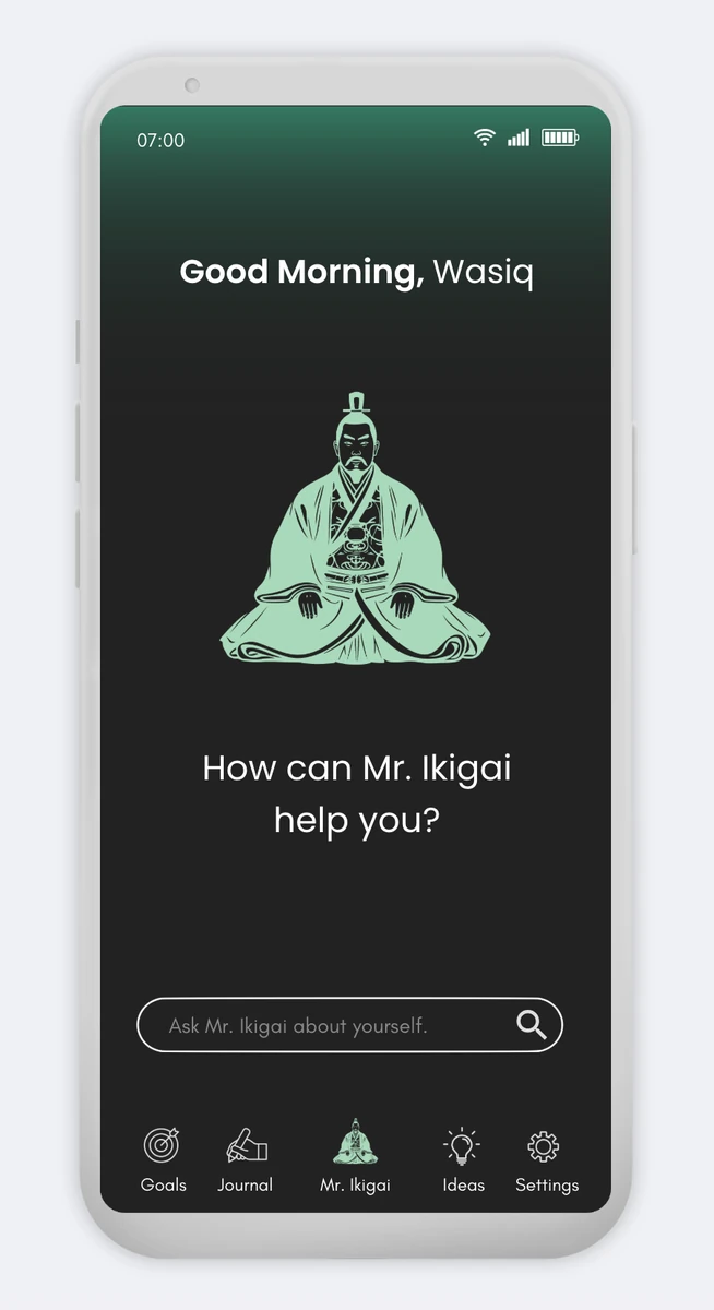 Mr. Ikigai home screen, Good morning Wasiq